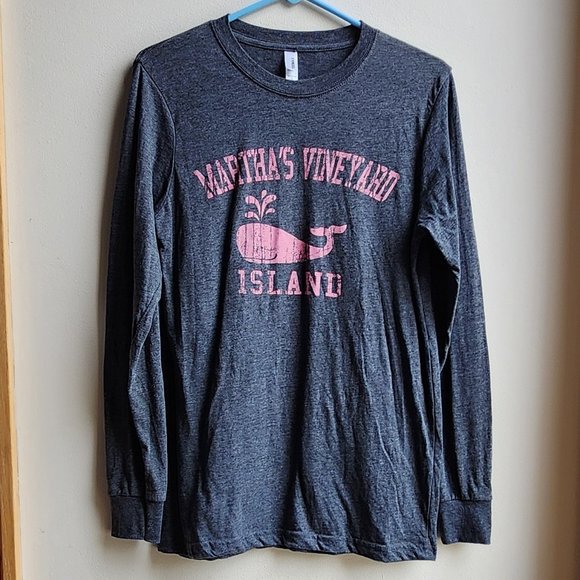 Teemax Gray/Pink Martha's Vineyard Island Whale Long-Sleeve T-Shirt Size Small - Picture 6 of 16